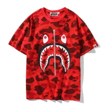 Zipper Camo Bape Shark T Shirt-Red