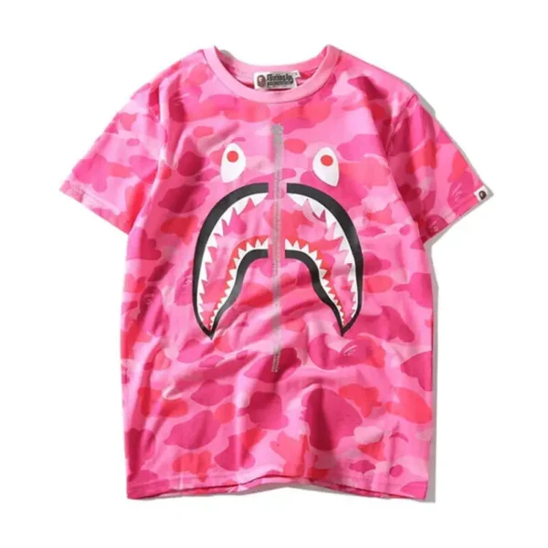 Zipper Camo Bape Shark Shirt-Pink